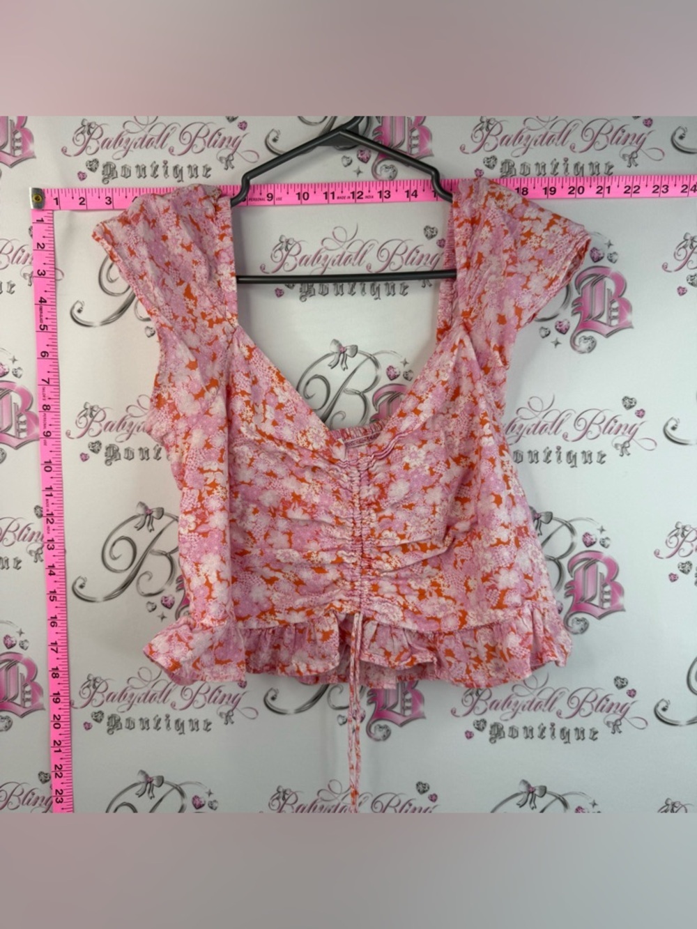 Abound tank top cropped flowers Pink and Orange Floral Ruched Peplum Top